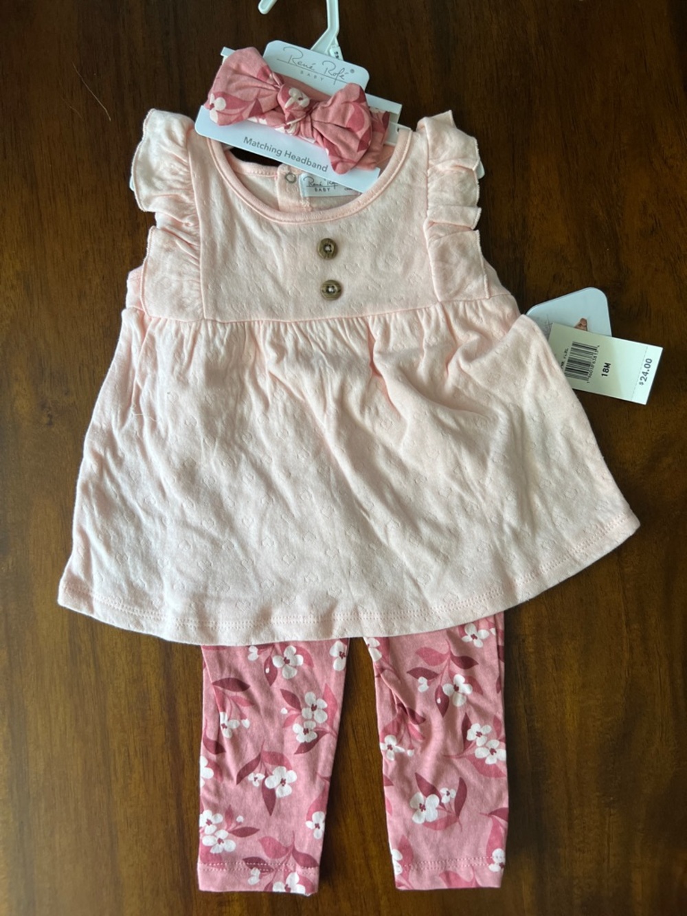 Rene Rofe baby Pink Floral Baby Outfit with Matching Headband